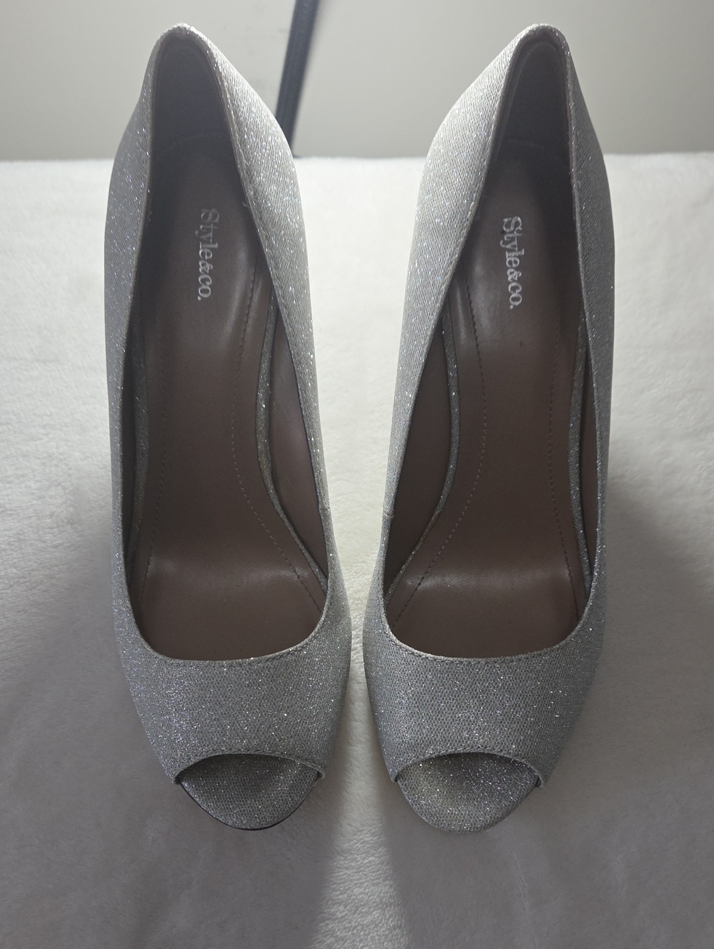 Style & Co. Sparkle Silver Peep-Toe Heels